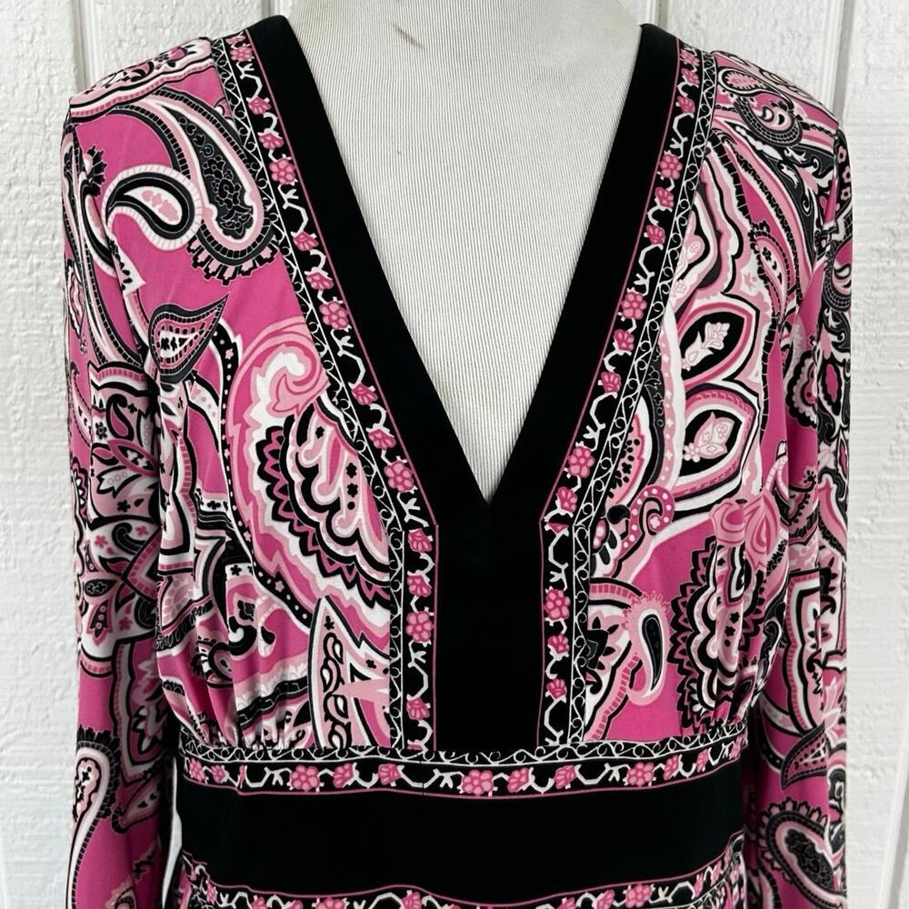 INC International Concepts Pink Paisley V Neck Dress Long Sleeve Size L Midi - Picture 4 of 7